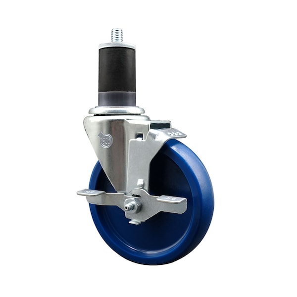 5'' SS Solid Poly Swivel 1-5/8'' Expanding Stem Caster with Brake